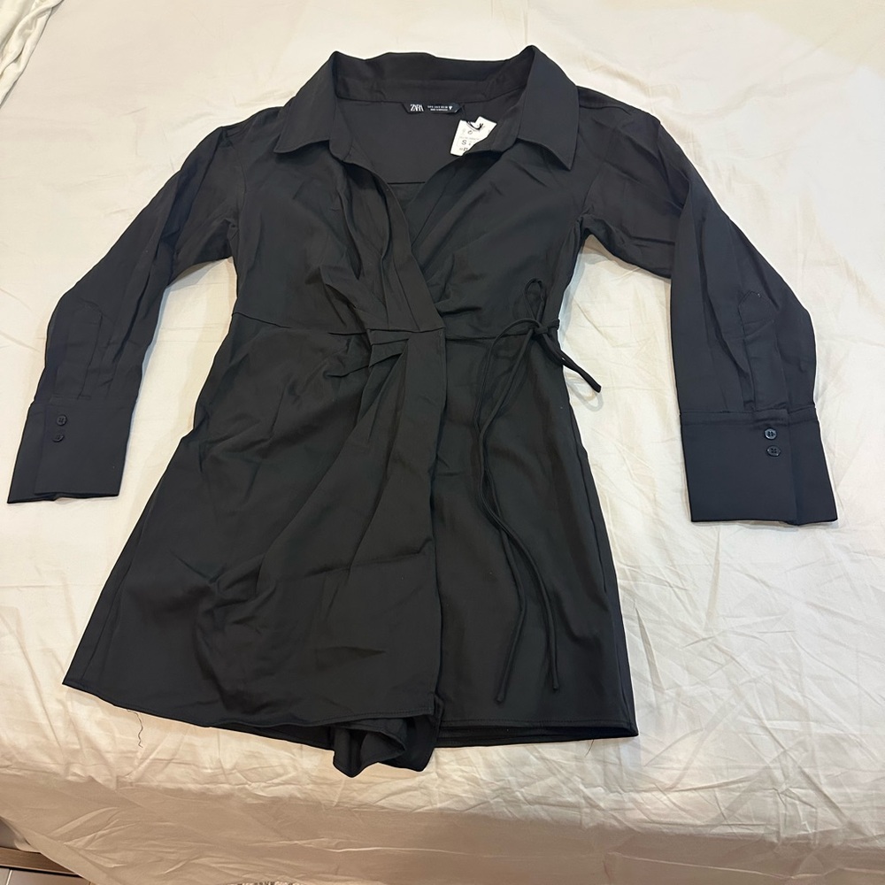 NWT Zara Women's Black Wrap Dress Short Size S